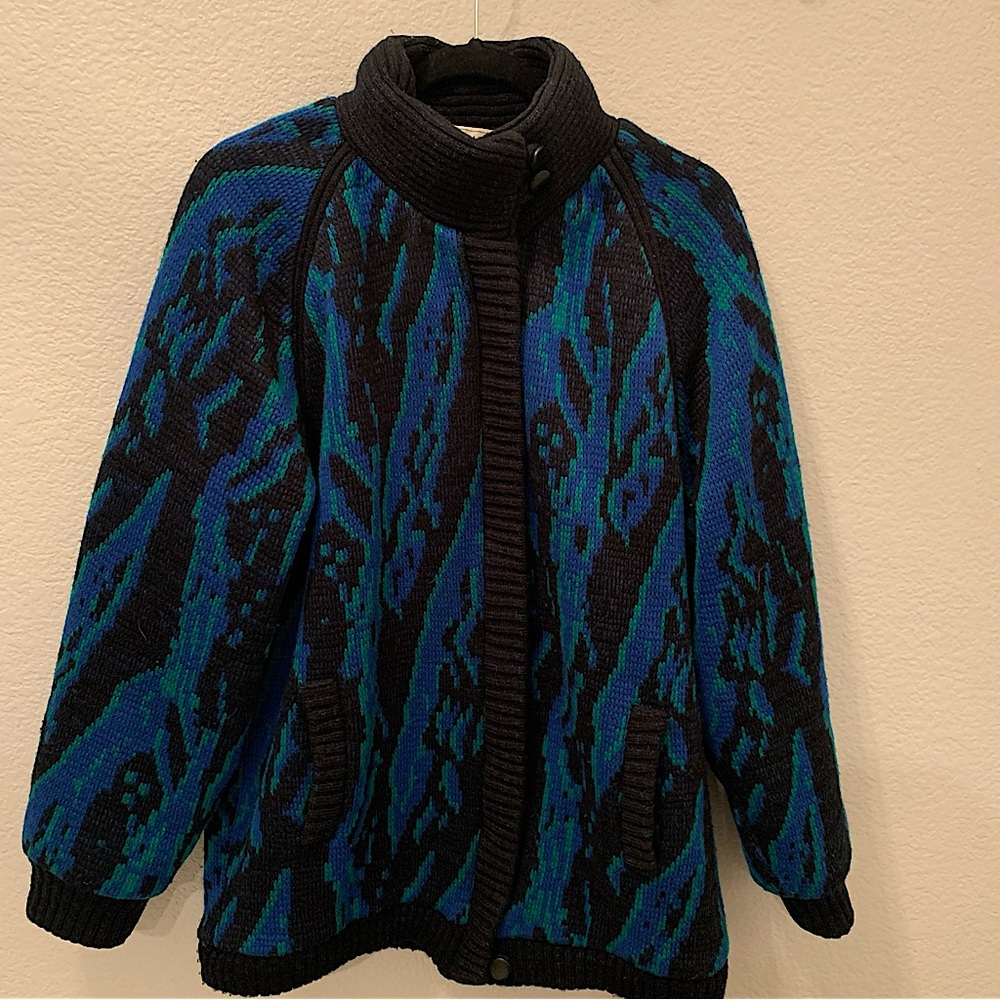 Vintage Alexandra Leigh Lined Abstract Sweater Jacket Coat 80s Size 14/16 Large - Picture 4 of 12